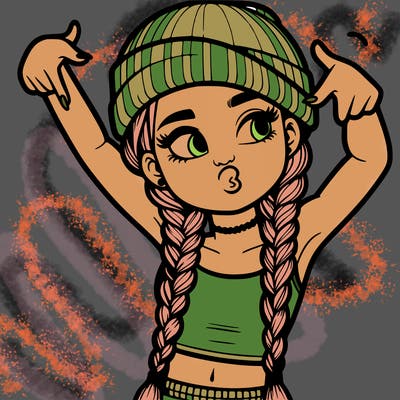 realistic teenage girl with braids and a beanie and crop top doing 🫶🏼