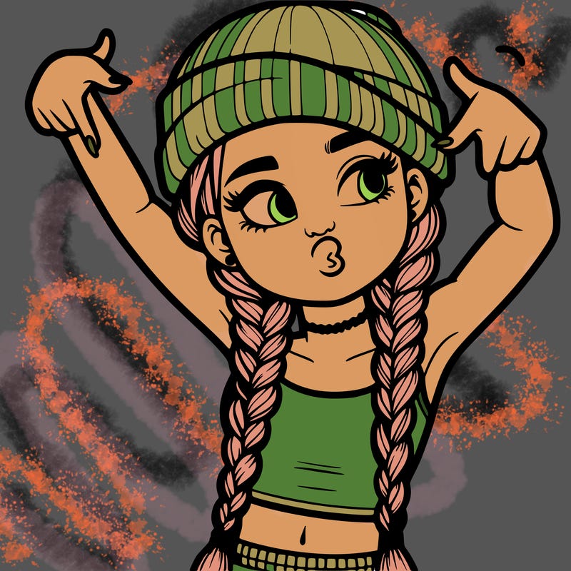 realistic teenage girl with braids and a beanie and crop top doing 🫶🏼