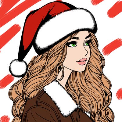 realistic girl in santa hat