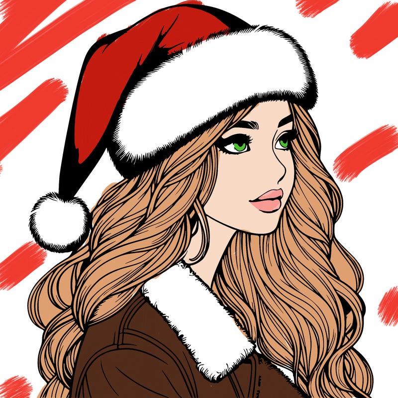 realistic girl in santa hat