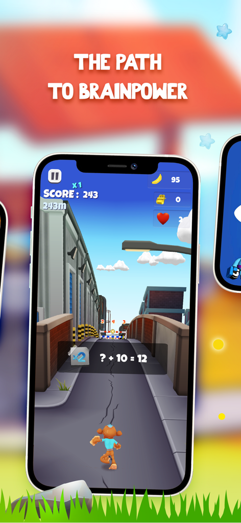 Adapted math - Fun mind games - Monkey character solving a math equation in a 3D running game for kids