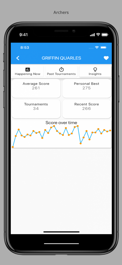 NASP® Portal - Archer performance insights in the NASP Portal app showing scores and progress chart