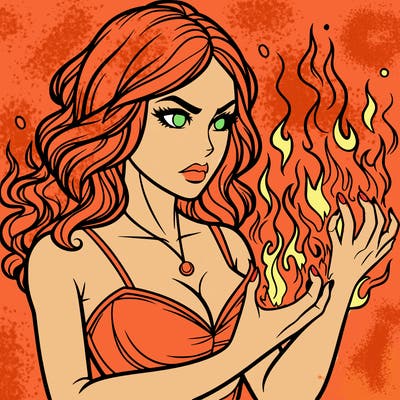 a realistic woman having the power of fire