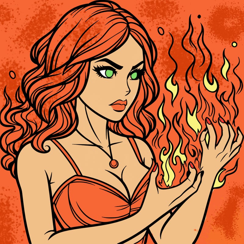 a realistic woman having the power of fire