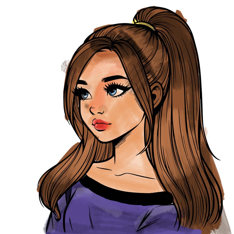 realistic girl with a high ponytail