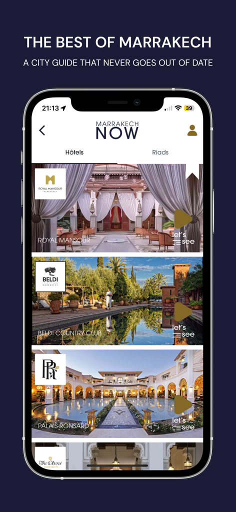Marrakech NOW - Travel guide - A list of luxury hotels and riads in the Marrakech NOW travel guide app