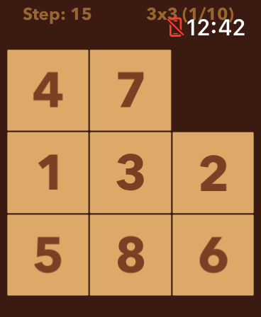 A number slider puzzle game screen from Arcadia Games on an Apple Watch.