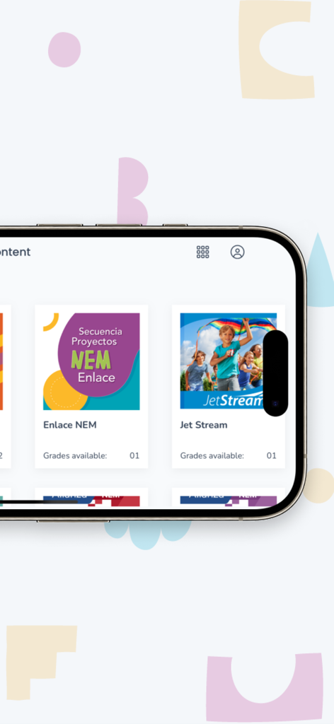 Amco CS - Interfaz de la aplicación Amco CS mostrando libros de texto digitales y recursos educativos para uso en el aula.