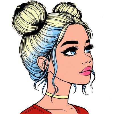 realistic girl with buns on the top of her head