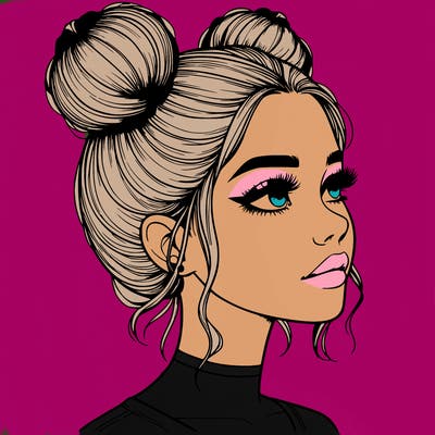 realistic girl with buns on the top of her head