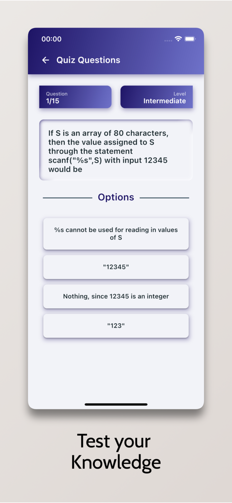 Learn C - OnePercent - Intermediate level C programming quiz question in the Learn C app