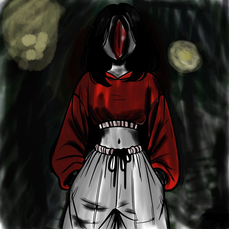 realistic girl faceless with baggy pants and a crop top