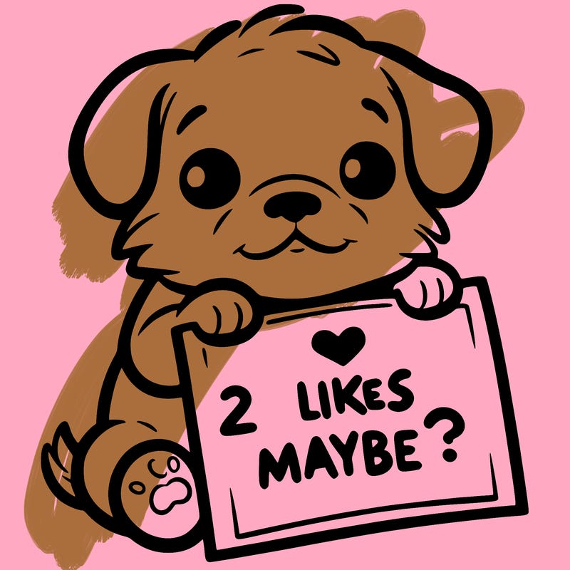 a puppy holding a sign that says 2 likes maybe?