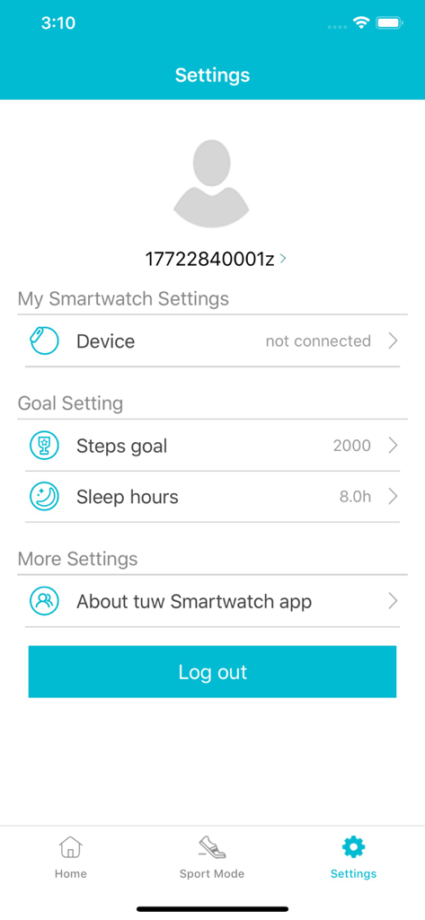 Écran des paramètres de l'application H Band affichant les objectifs de santé pour les pas et le sommeil