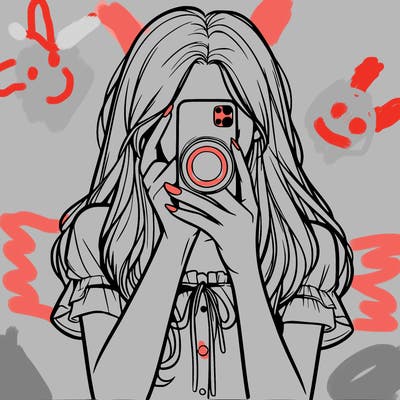 a realistic girl holding her phone taking pictures