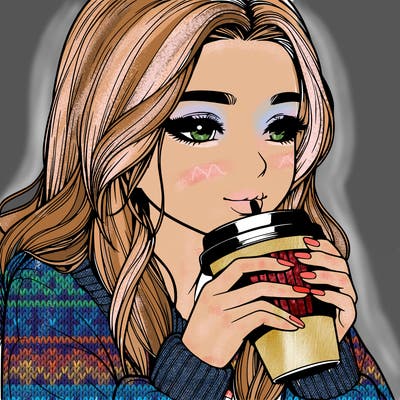 realistic girl drinking coffee