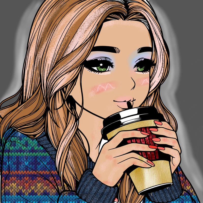 realistic girl drinking coffee