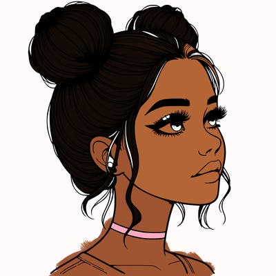 realistic girl with buns on the top of her head