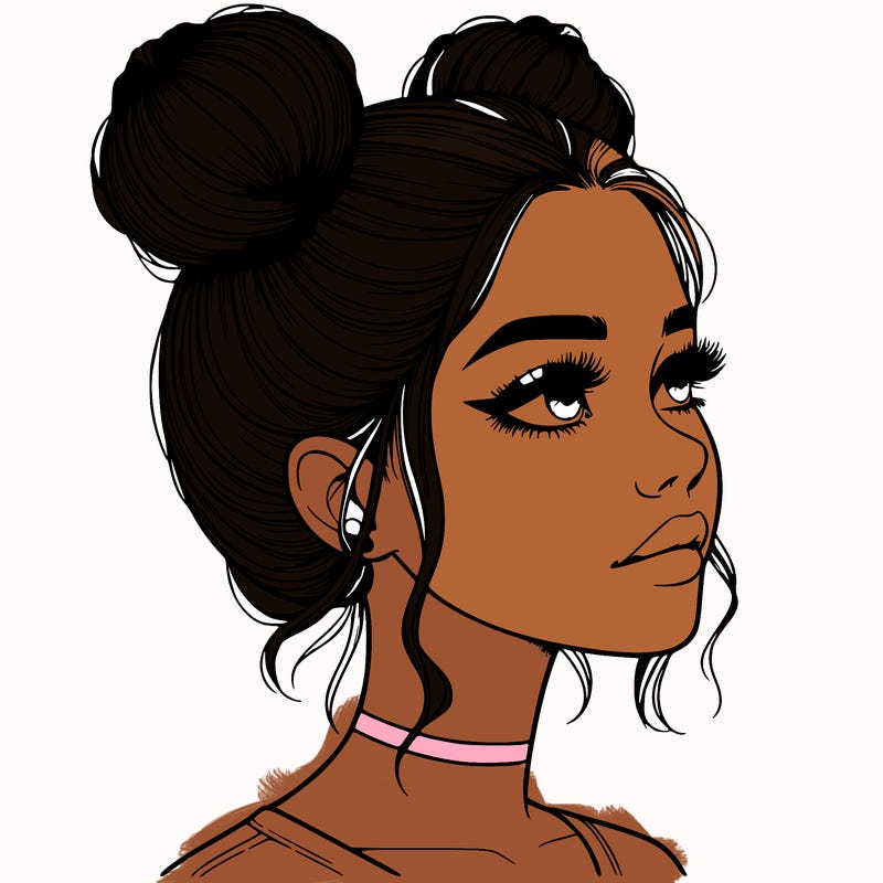 realistic girl with buns on the top of her head