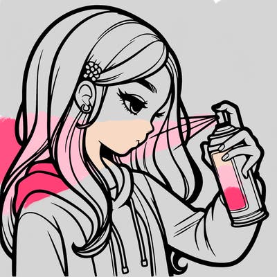 a realistic girl spray painting
