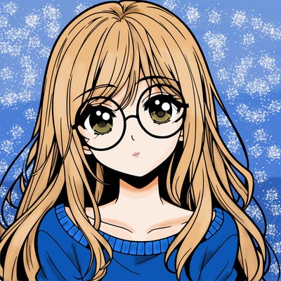 manga girl with long hairy and a circle glasses