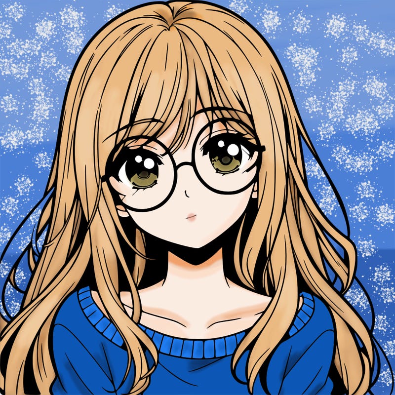 manga girl with long hairy and a circle glasses