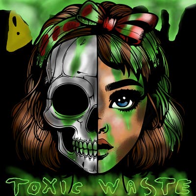 realistic girl with half skull mask