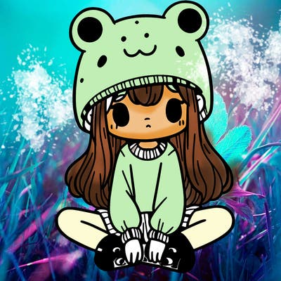 a girl wearing a frog hat and some frog socks