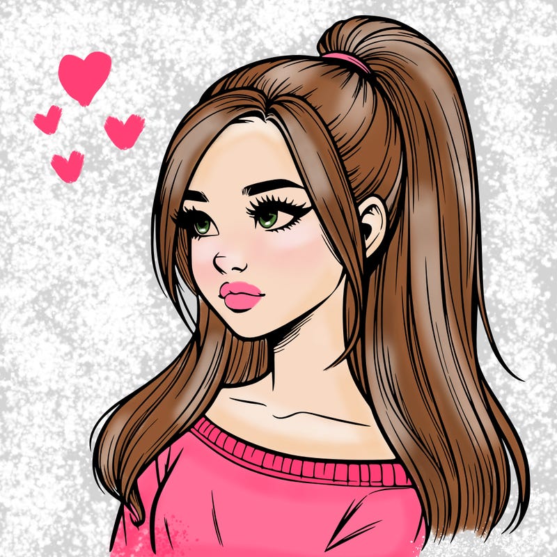 realistic girl with a high ponytail