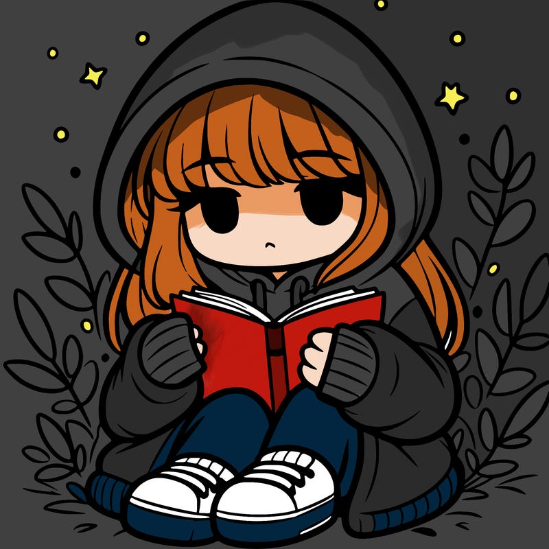 girl in oversized hoodie reading a book