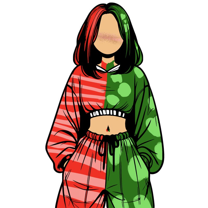 realistic girl faceless with baggy pants and a crop top