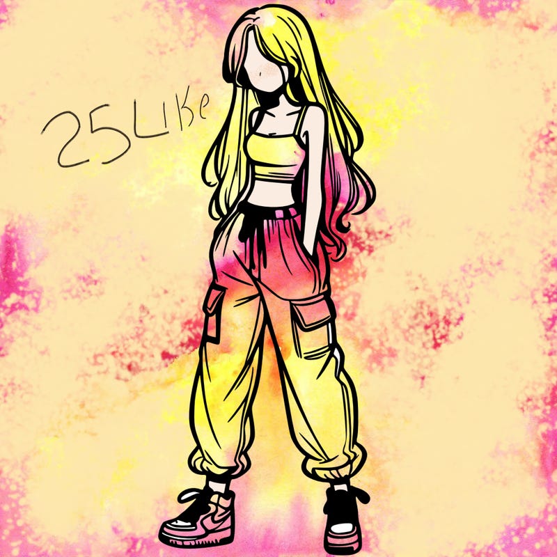 girl in baggy pants crop top and long hair