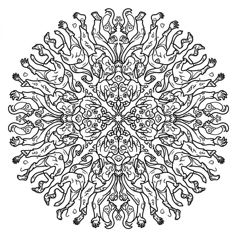 Dive into a unique coloring experience with this striking Crawler Zombie Mandala. This intricate design offers a thrilling blend of horror and symmetry, perfect for unleashing your creative undead spirit.