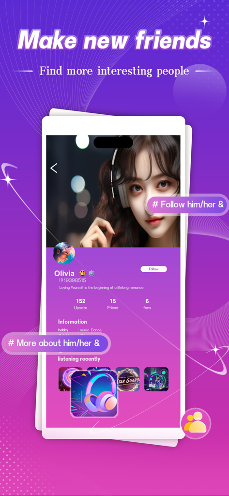 Soulfree - Soulfree app screen showing a user profile and options to make new friends