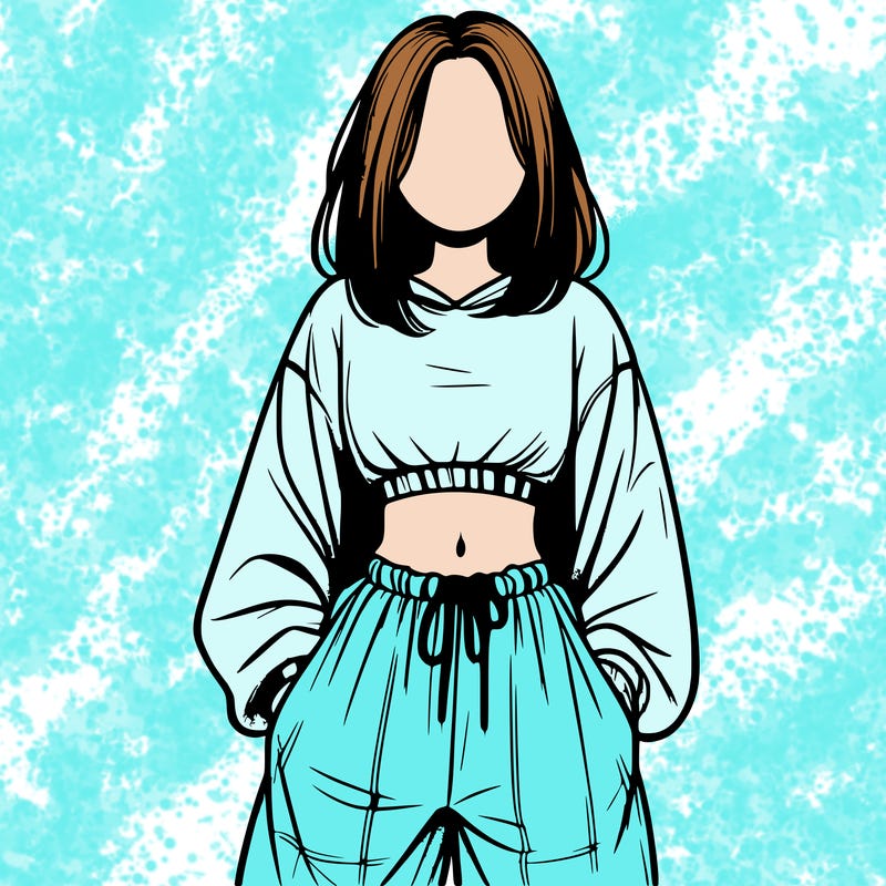 realistic girl faceless with baggy pants and a crop top
