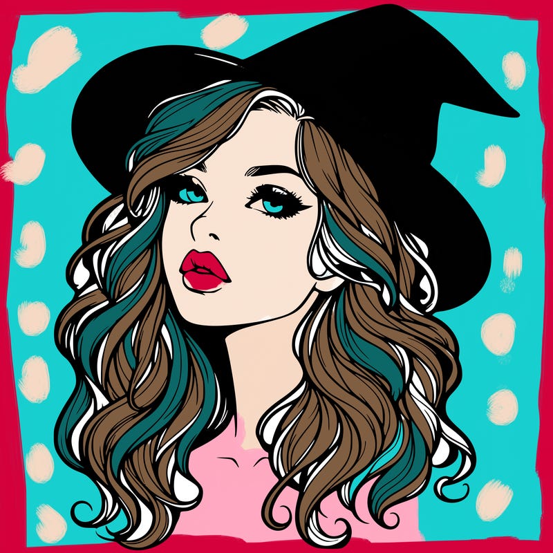 realistic witch girl with wavy hair and lips
