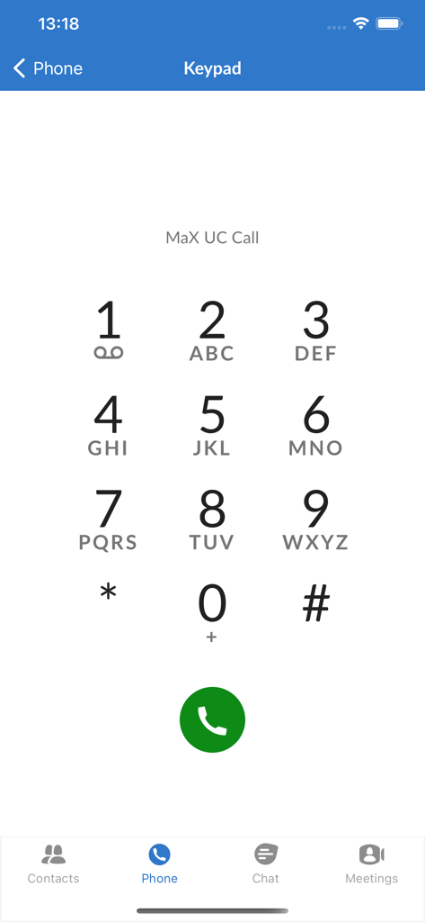 MaX UC - MaX UC mobile app interface showing a numeric keypad for professional business calls