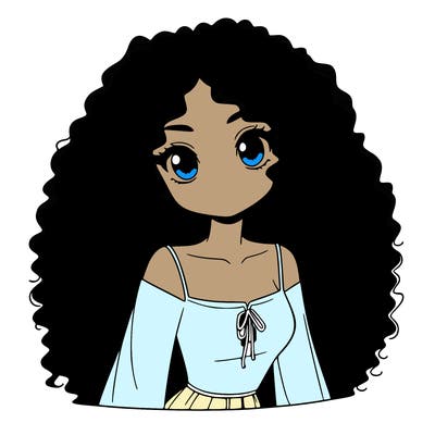 a black anime girl with long afro hair