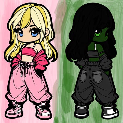 girl in crop top and baggy pants