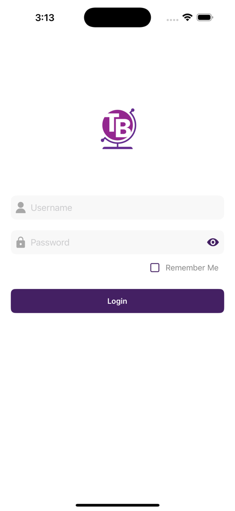 TB Global - Vehicle Tracking - Anmeldebildschirm der TB Global Fahrzeugverfolgungsanwendung