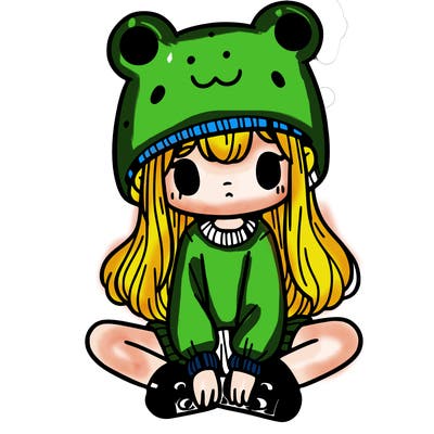 a girl wearing a frog hat and some frog socks