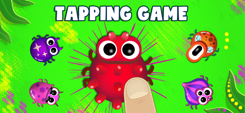 Um dedo tocando um grande inseto vermelho de desenho animado no jogo mobile Smasher Mix