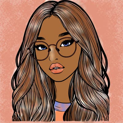 realistic korean girl with long hair, glasses and big lips