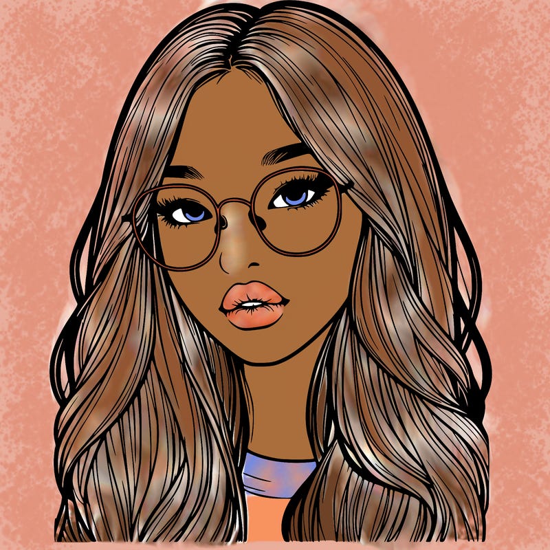 realistic korean girl with long hair, glasses and big lips