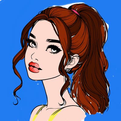 realistic girl with a ponytail on her hair and lips