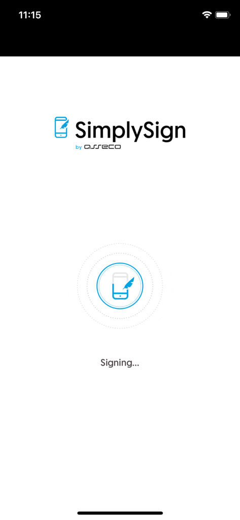 Certum SimplySign - Ecrã inicial da aplicação móvel Certum SimplySign mostrando o estado da assinatura