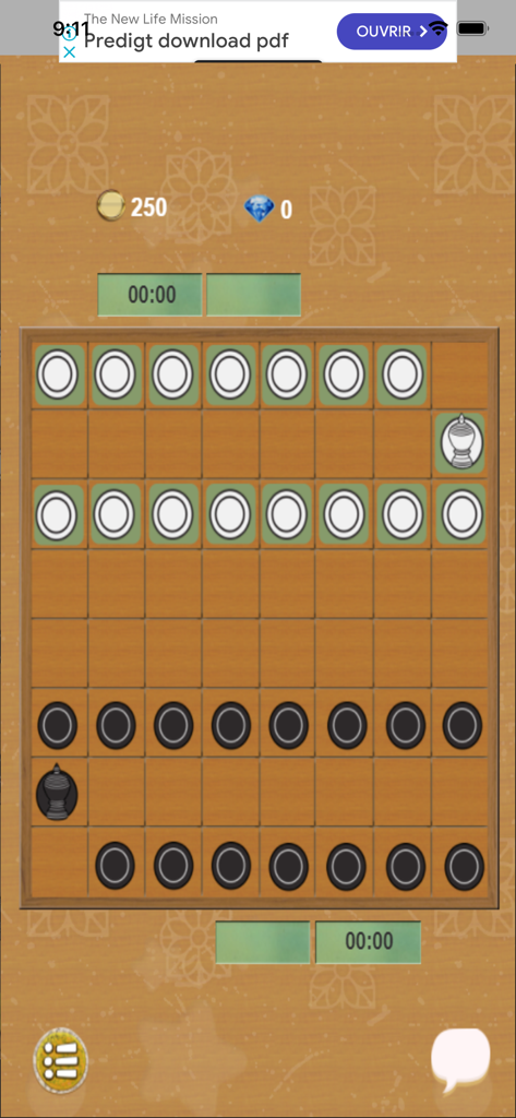 Rek - Uma visão de cima para baixo do jogo mobile Rek, mostrando peças circulares brancas e pretas em uma grade de tabuleiro tradicional de 8x8.