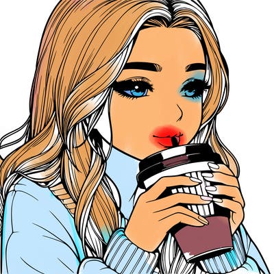 realistic girl drinking coffee