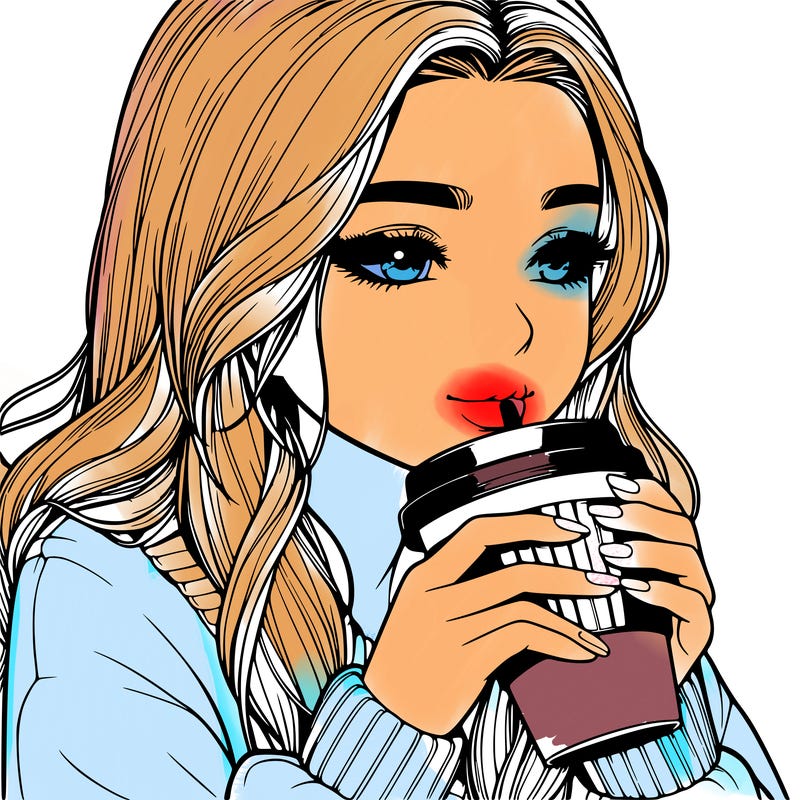 realistic girl drinking coffee