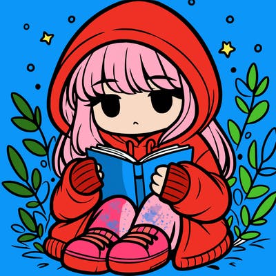 girl in oversized hoodie reading a book